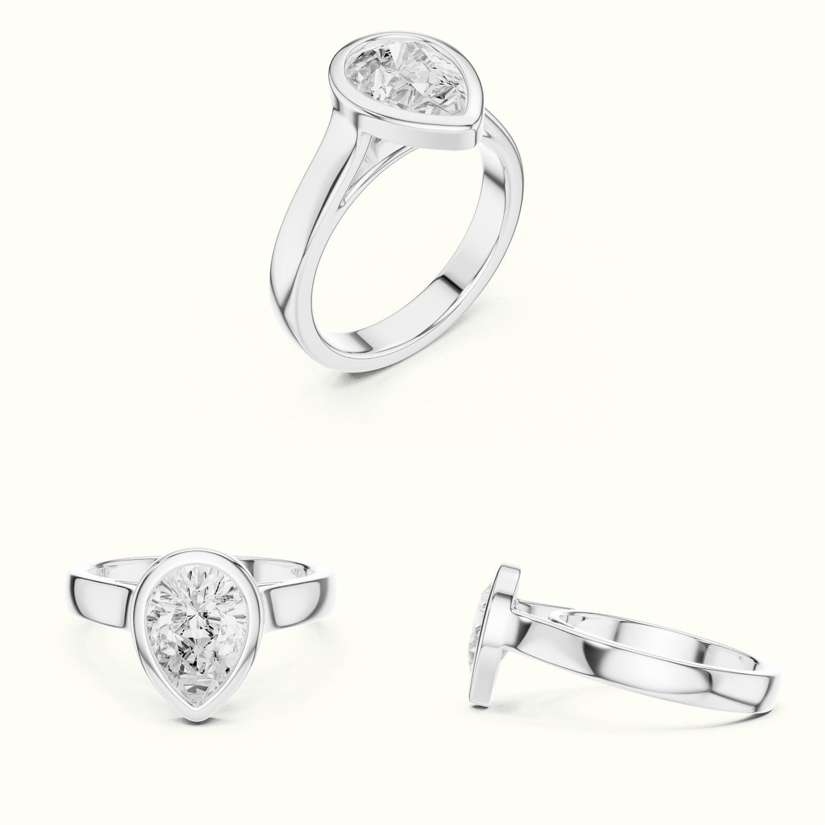 Pear Cathedral Bezel Lab-Grown Diamond Solitaire Ring — White gold, on the hand | Crystal N Cuts