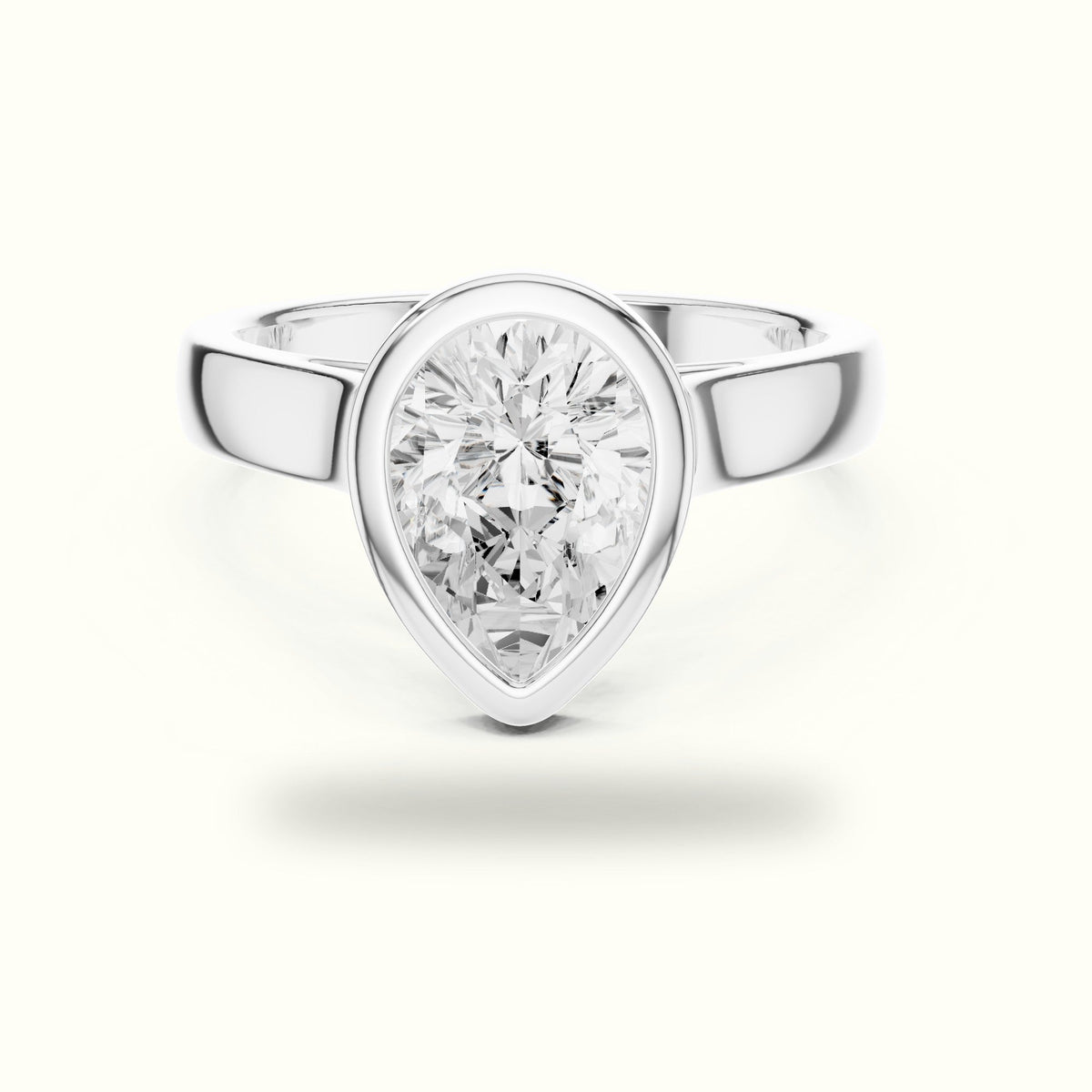 Pear Cathedral Bezel Lab-Grown Diamond Solitaire Ring — White gold, front view | Crystal N Cuts