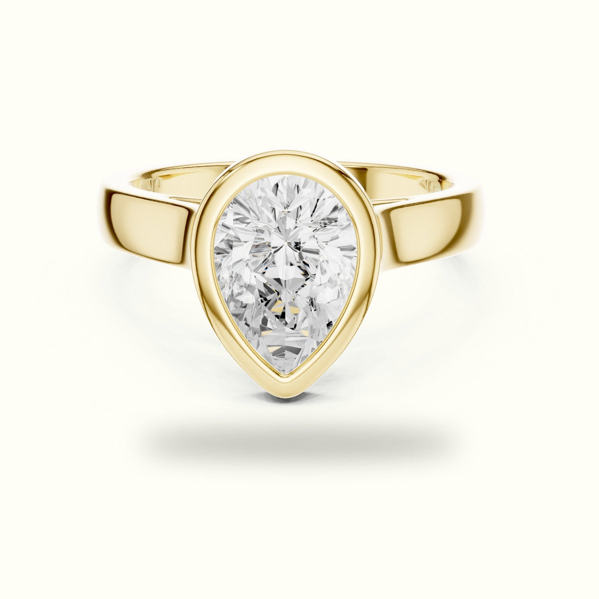 Pear Cathedral Bezel Lab-Grown Diamond Solitaire Ring — Yellow gold, front view | Crystal N Cuts