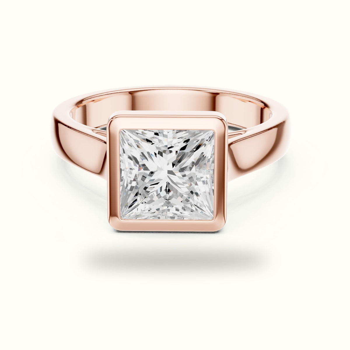 Princess Bezel Solitaire Lab-Grown Diamond Ring — Rose gold, front view | Crystal N Cuts