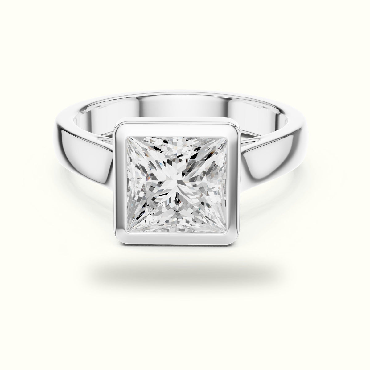 Princess Bezel Solitaire Lab-Grown Diamond Ring — White gold, front view | Crystal N Cuts