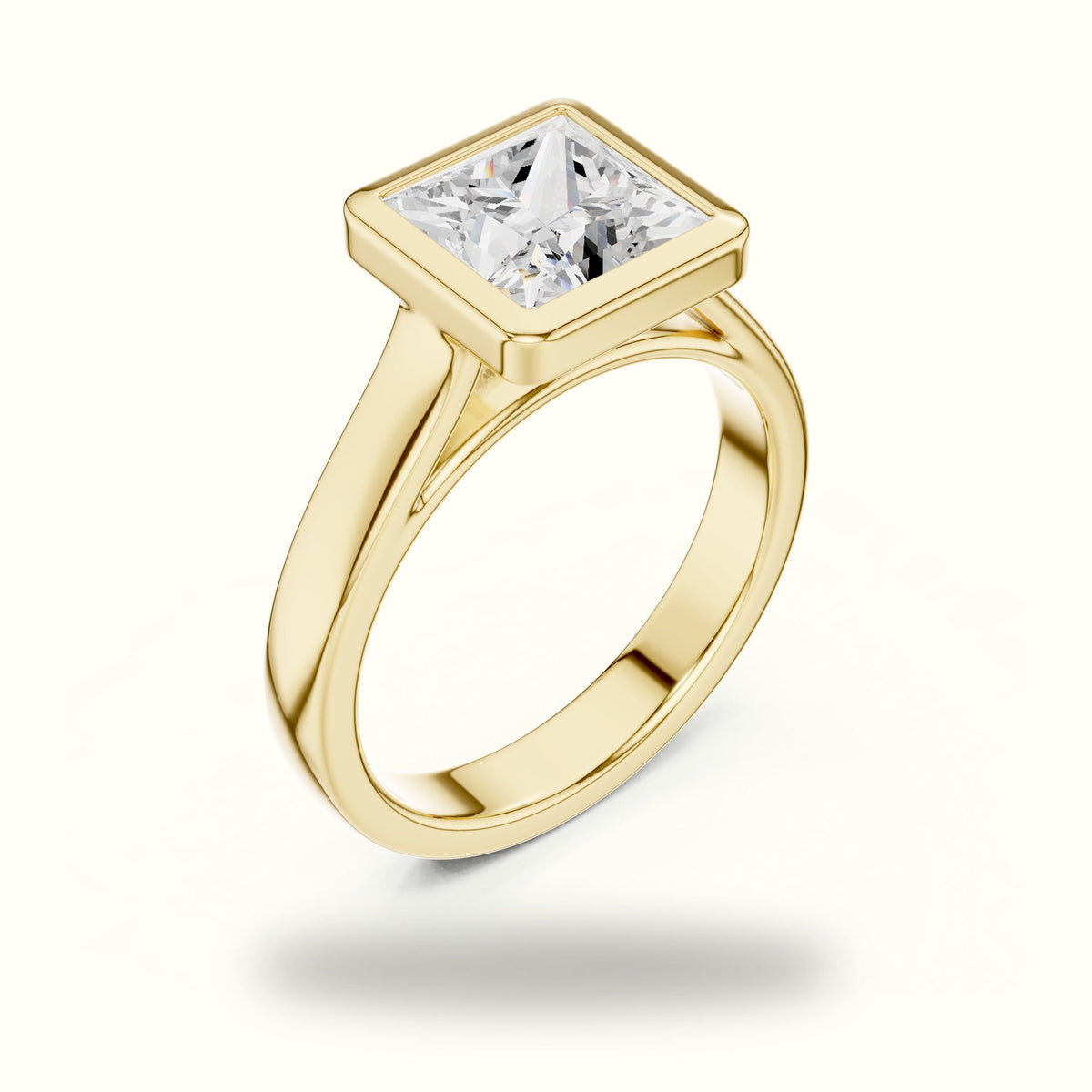 Princess Bezel Solitaire Lab-Grown Diamond Ring — Yellow gold, view 2 | Crystal N Cuts