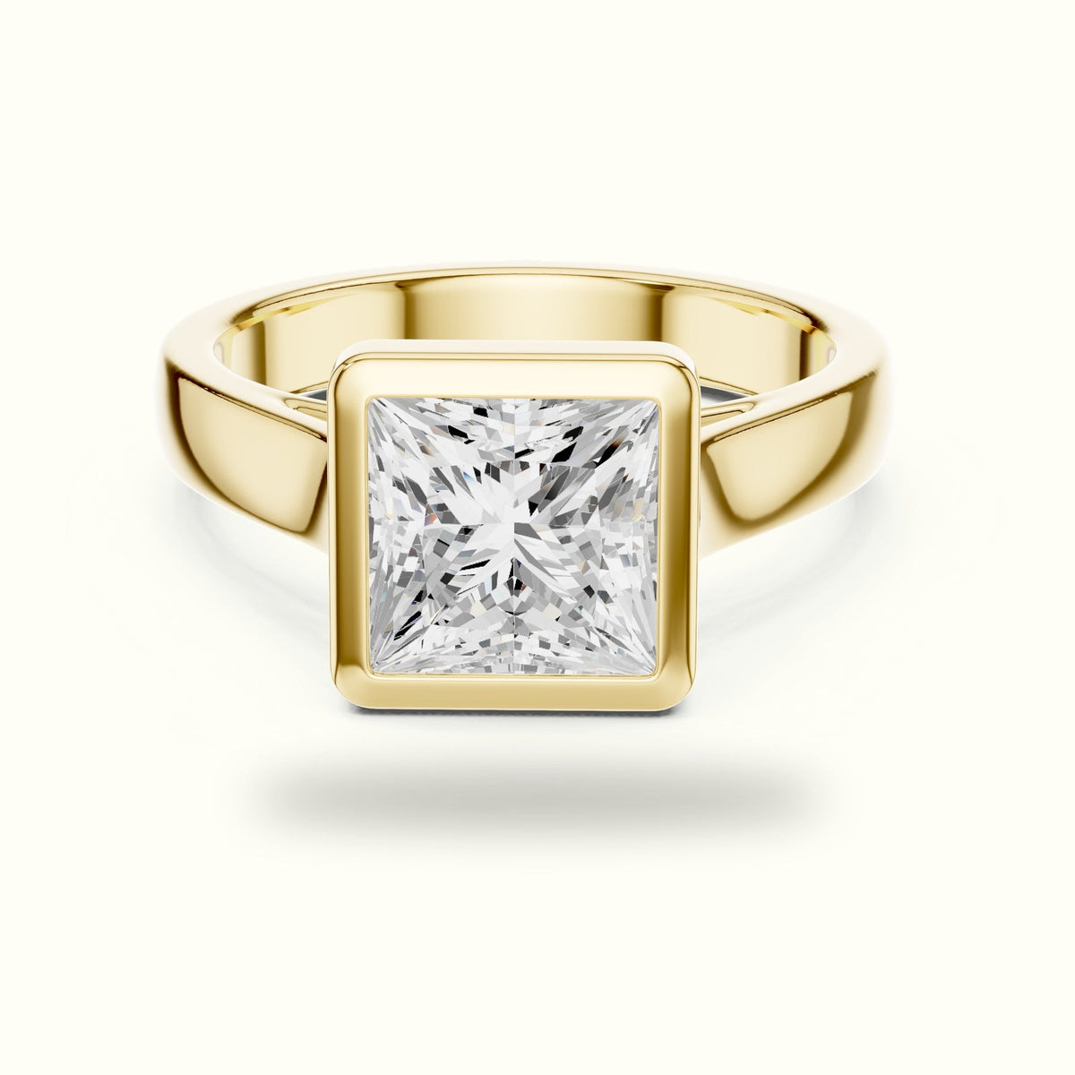 Princess Bezel Solitaire Lab-Grown Diamond Ring — Yellow gold, front view | Crystal N Cuts