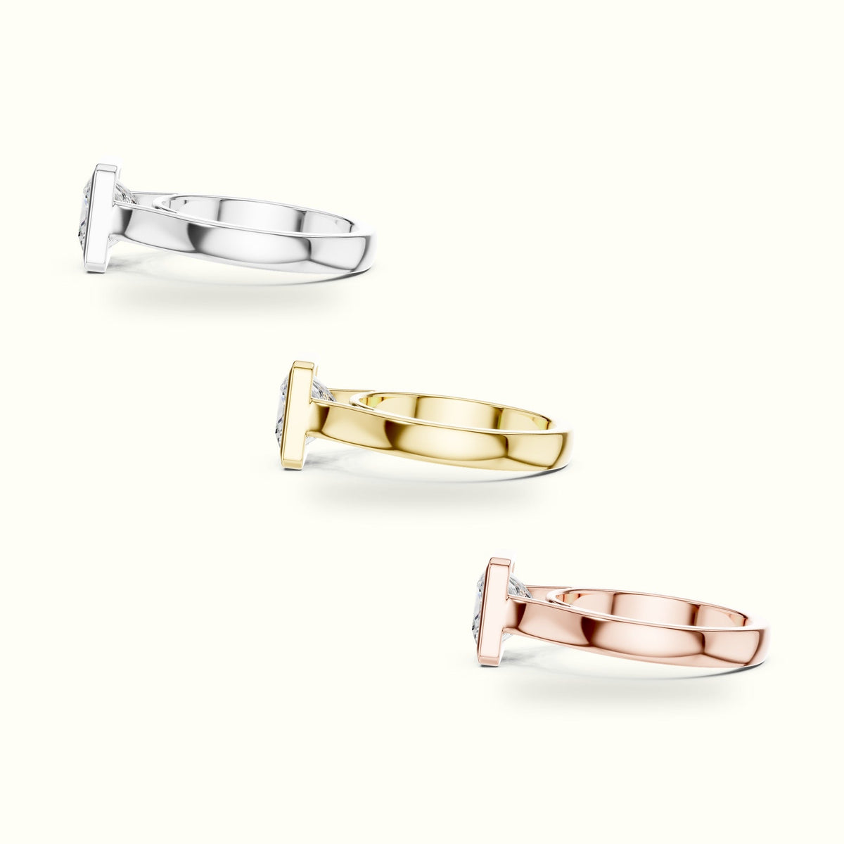 Princess Bezel Solitaire Lab-Grown Diamond Ring — Yellow gold, in yellow, white and rose gold | Crystal N Cuts