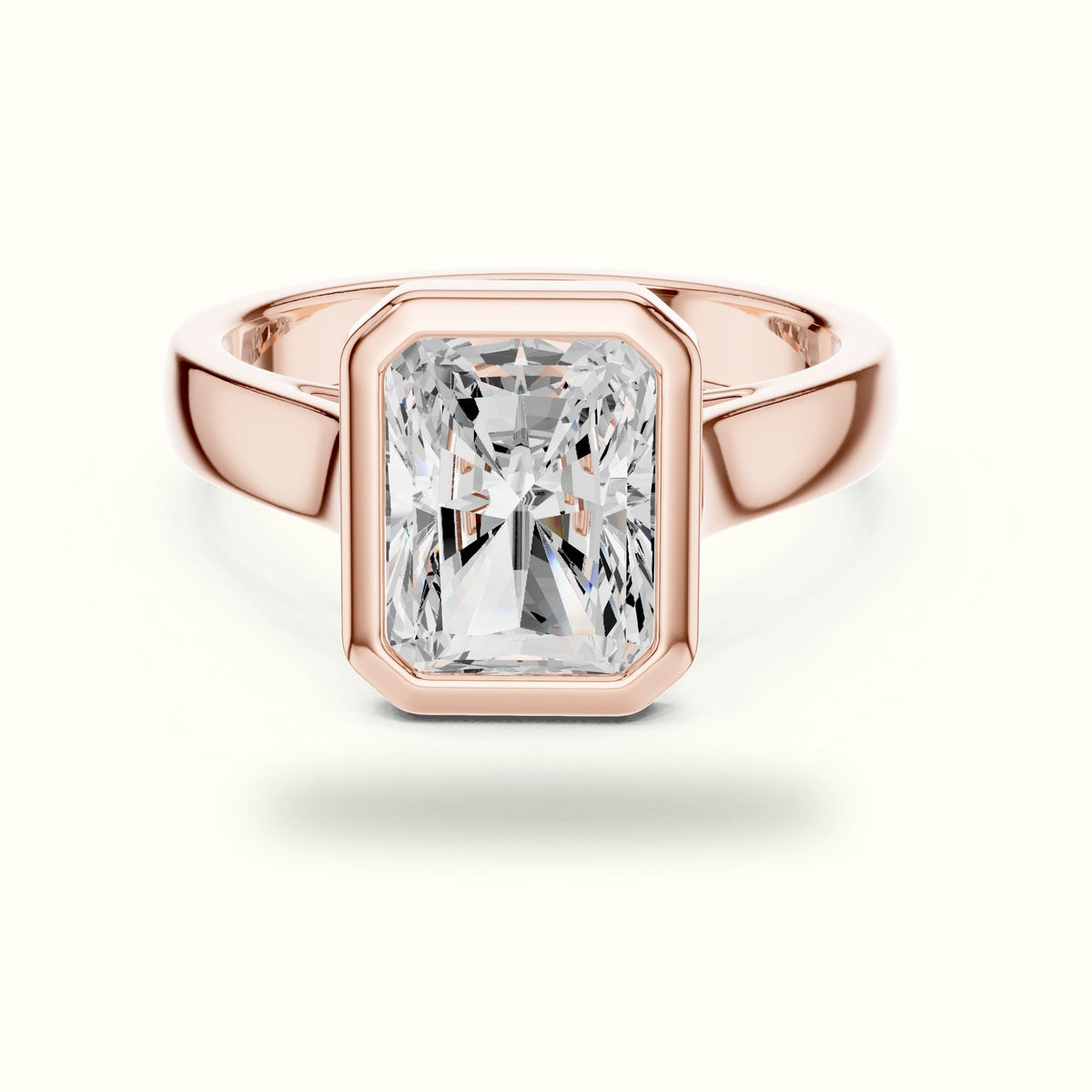 Radiant Bezel Lab-Grown Diamond Solitaire Ring — Rose gold, front view | Crystal N Cuts