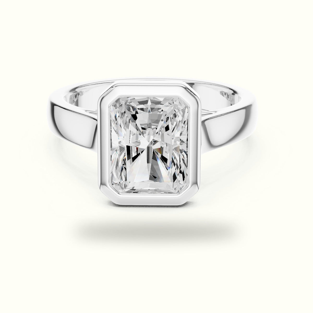 Radiant Bezel Lab-Grown Diamond Solitaire Ring — White gold, front view | Crystal N Cuts