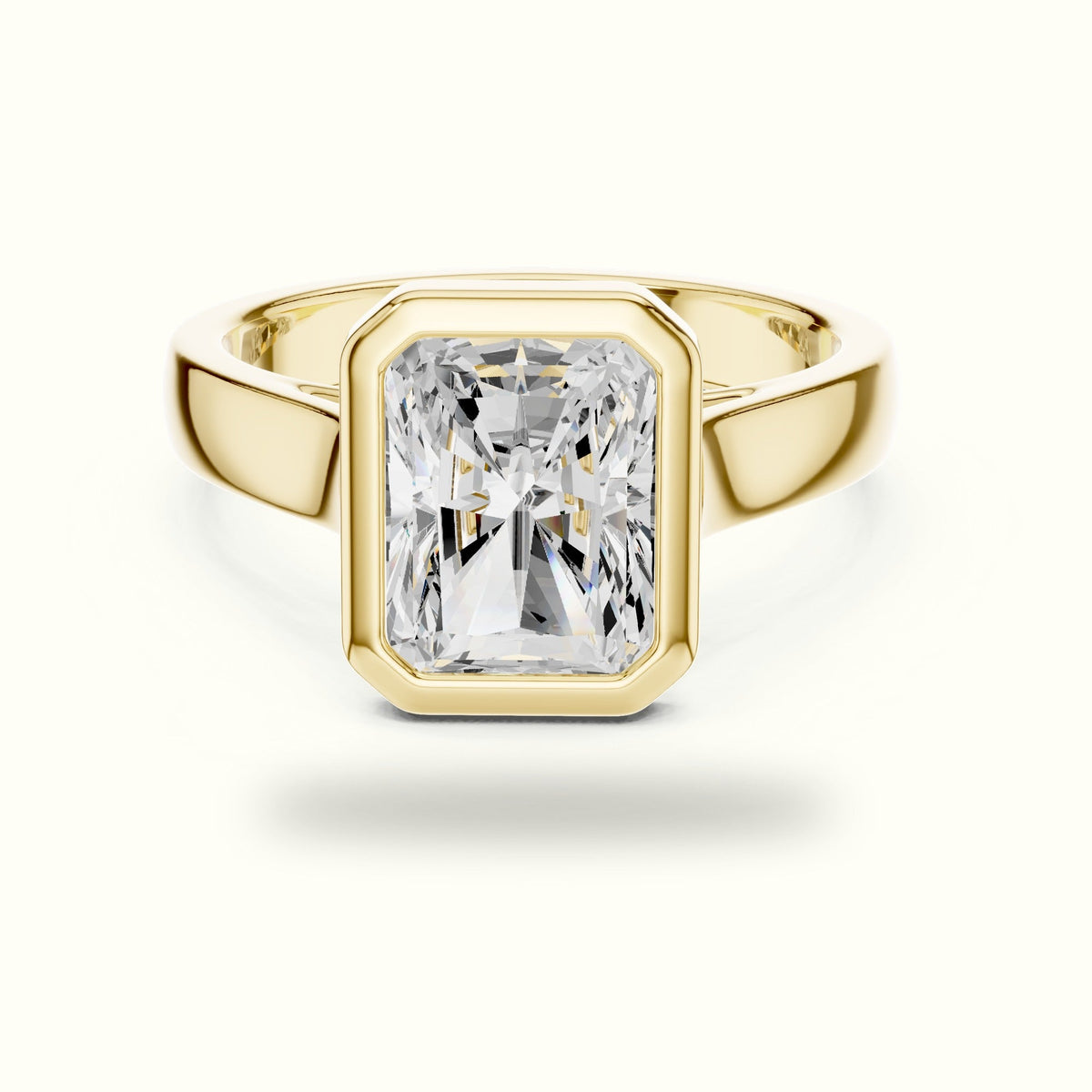 Radiant Bezel Lab-Grown Diamond Solitaire Ring — Yellow gold, front view | Crystal N Cuts