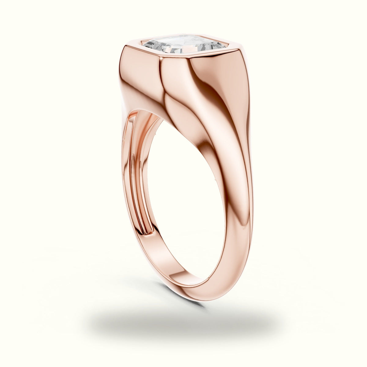 Asscher Bezel Lab-Grown Diamond Solitaire Ring — Rose gold, view 1 | Crystal N Cuts