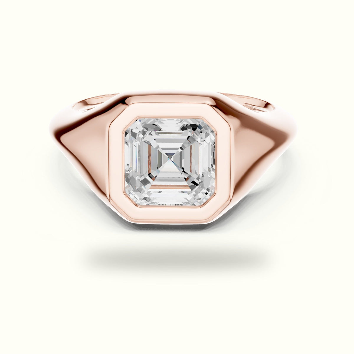 Asscher Bezel Lab-Grown Diamond Solitaire Ring — Rose gold, front view | Crystal N Cuts