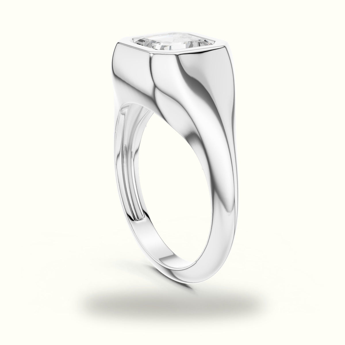 Asscher Bezel Lab-Grown Diamond Solitaire Ring — White gold, view 1 | Crystal N Cuts