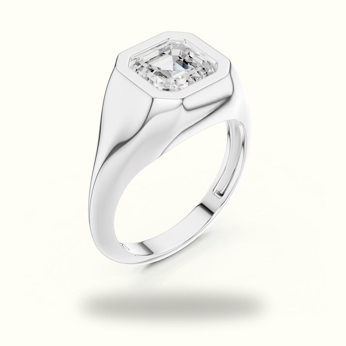 Asscher Bezel Lab-Grown Diamond Solitaire Ring — White gold, view 2 | Crystal N Cuts