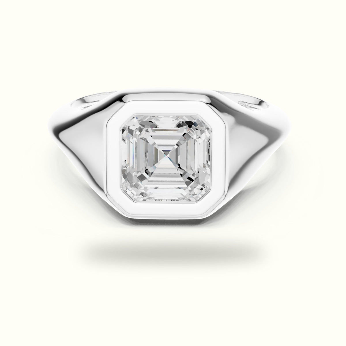 Asscher Bezel Lab-Grown Diamond Solitaire Ring — White gold, front view | Crystal N Cuts