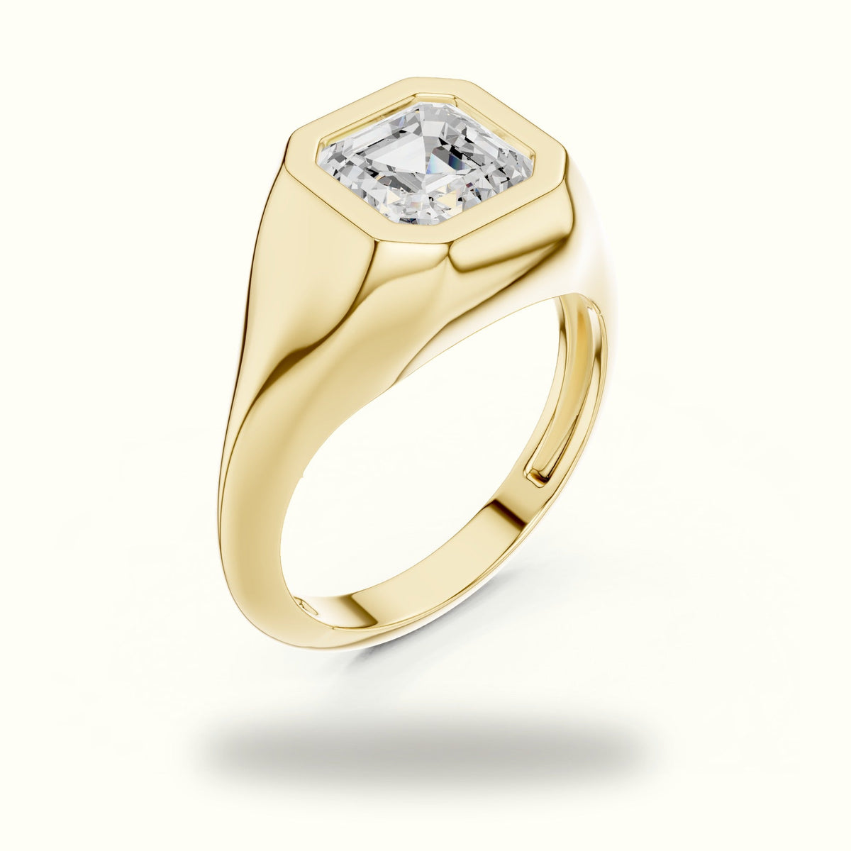 Asscher Bezel Lab-Grown Diamond Solitaire Ring — Yellow gold, view 2 | Crystal N Cuts