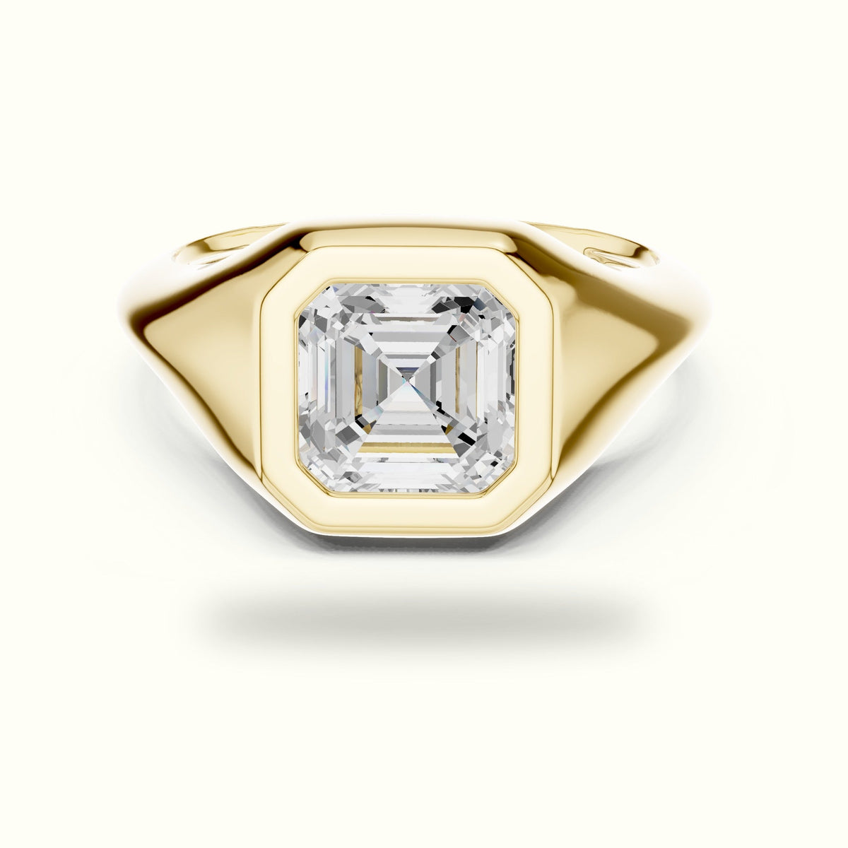 Asscher Bezel Lab-Grown Diamond Solitaire Ring — Yellow gold, front view | Crystal N Cuts