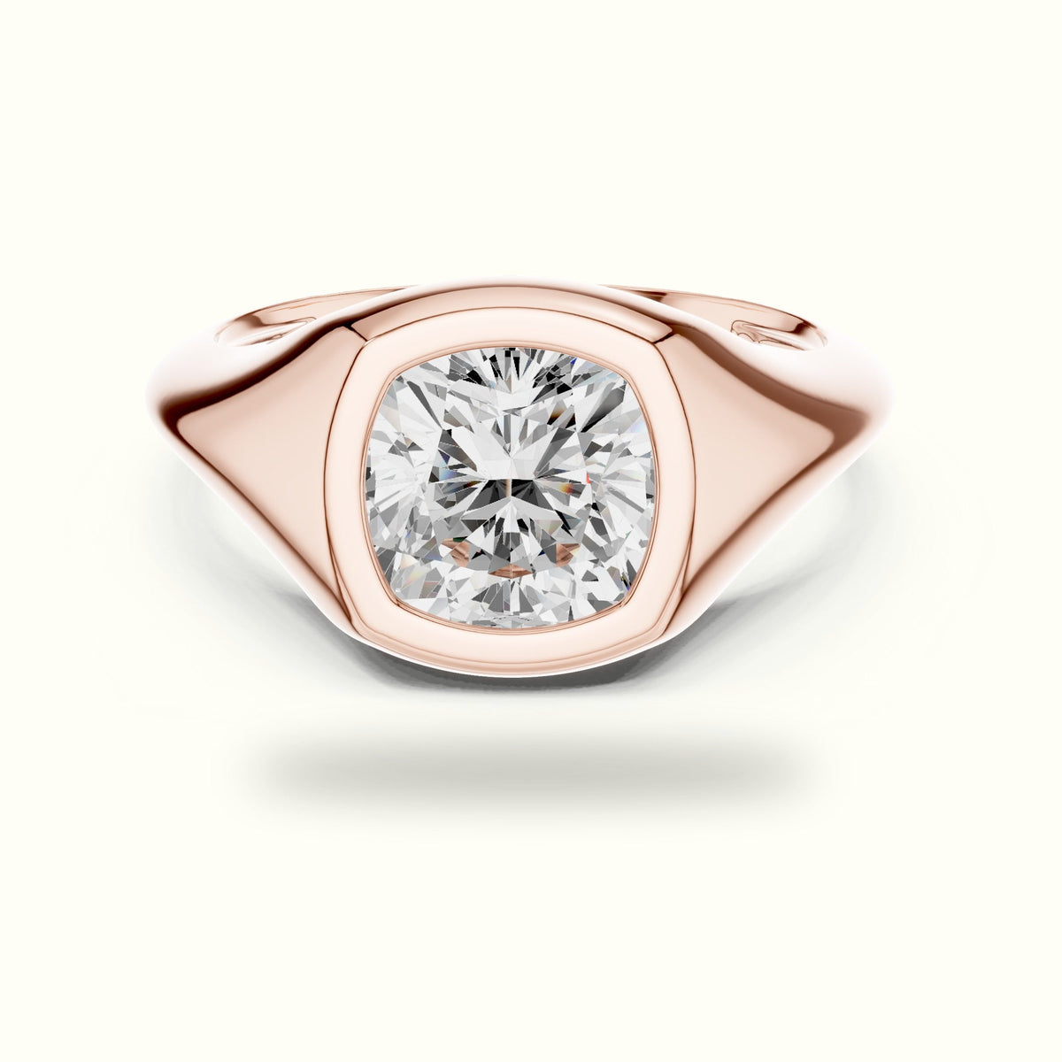 Cushion Bezel Solitaire Lab-Grown Diamond Ring — Rose gold, front view | Crystal N Cuts