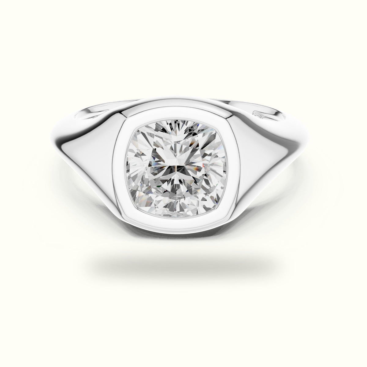 Cushion Bezel Solitaire Lab-Grown Diamond Ring — White gold, front view | Crystal N Cuts