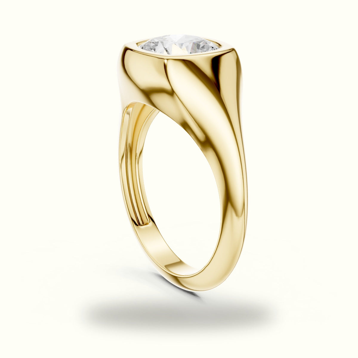 Cushion Bezel Solitaire Lab-Grown Diamond Ring — Yellow gold, view 1 | Crystal N Cuts