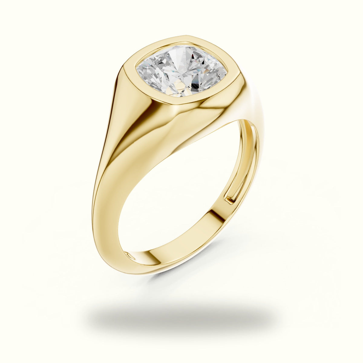 Cushion Bezel Solitaire Lab-Grown Diamond Ring — Yellow gold, view 2 | Crystal N Cuts