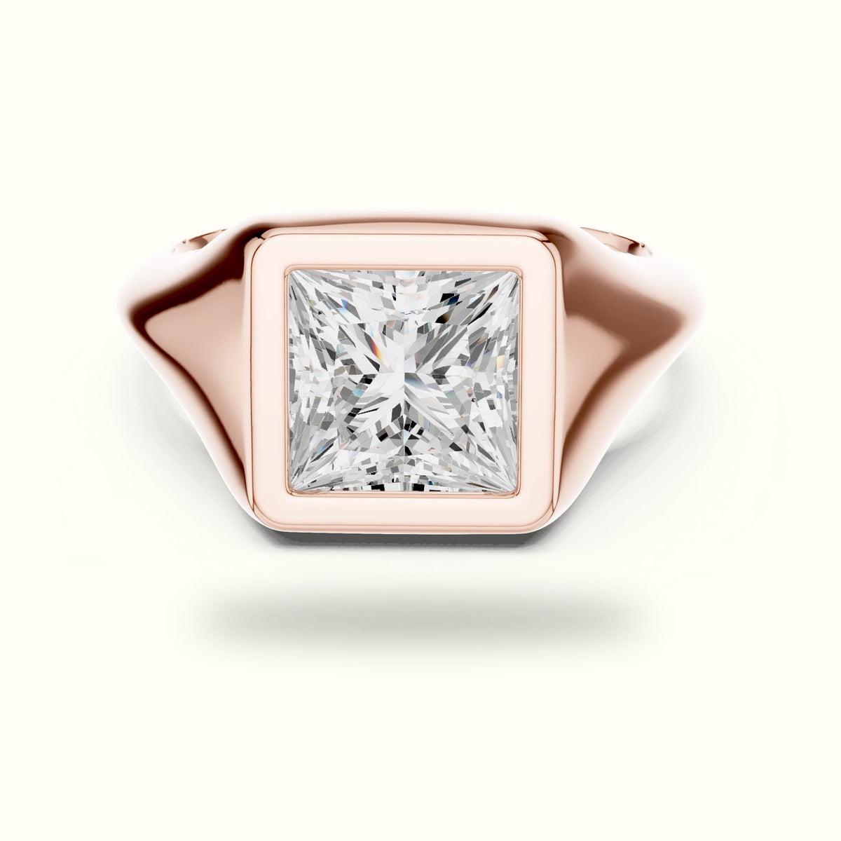 Princess Bezel Lab-Grown Diamond Solitaire Ring — Rose gold, front view | Crystal N Cuts