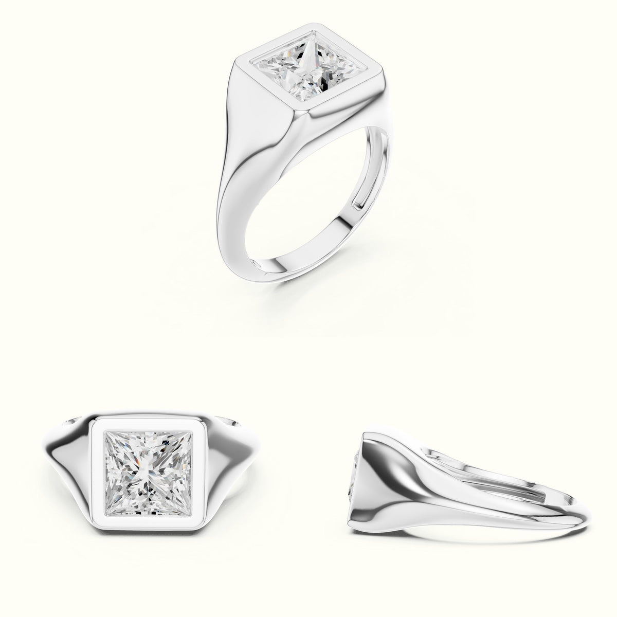 Princess Bezel Lab-Grown Diamond Solitaire Ring — White gold, on the hand | Crystal N Cuts