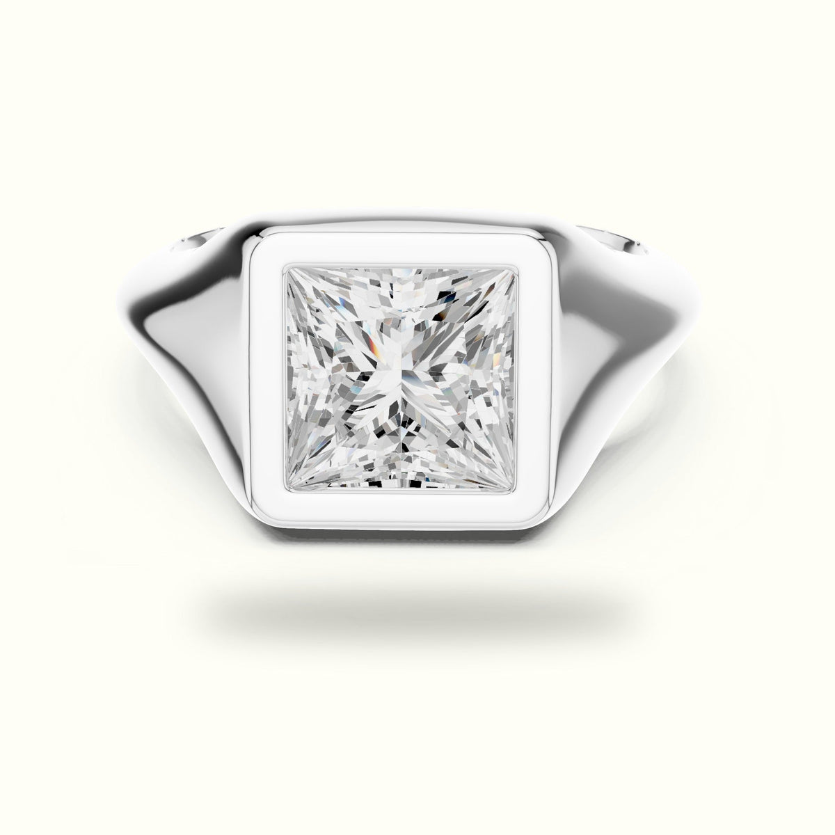 Princess Bezel Lab-Grown Diamond Solitaire Ring — White gold, front view | Crystal N Cuts