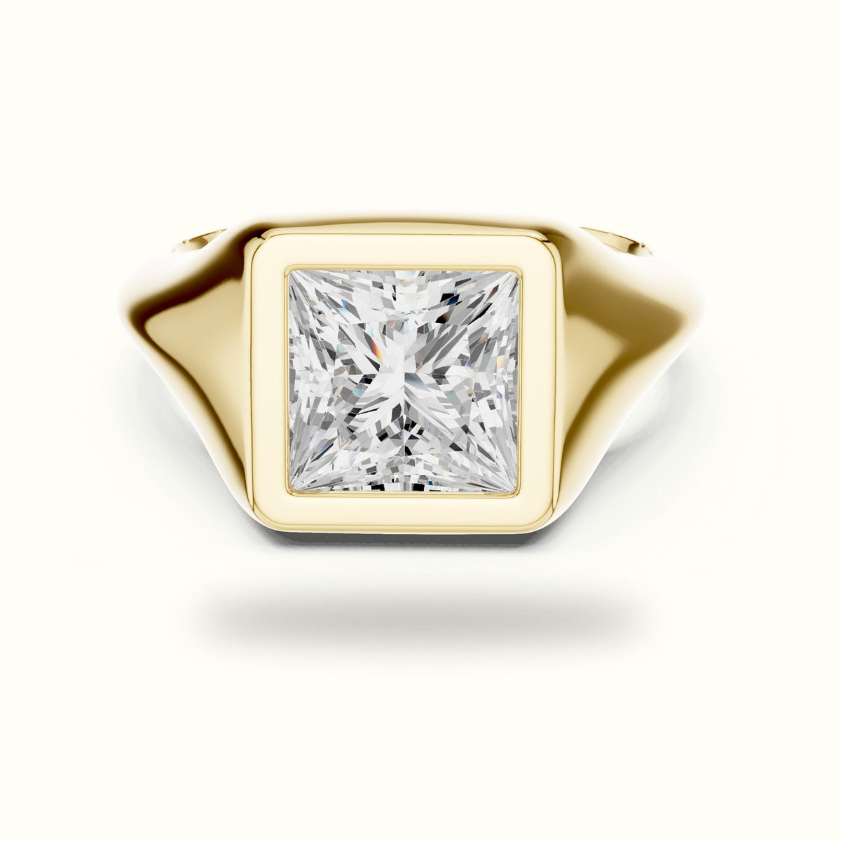 Princess Bezel Lab-Grown Diamond Solitaire Ring — Yellow gold, front view | Crystal N Cuts