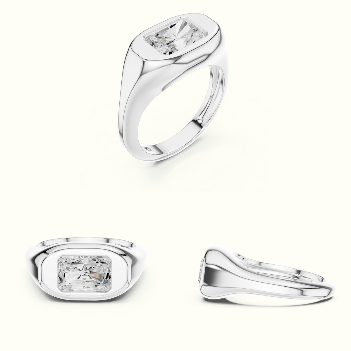 Radiant Bezel Lab-Grown Diamond Solitaire Ring — White gold, on the hand | Crystal N Cuts