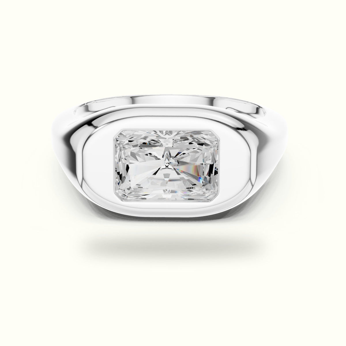 Radiant Bezel Lab-Grown Diamond Solitaire Ring — White gold, front view | Crystal N Cuts