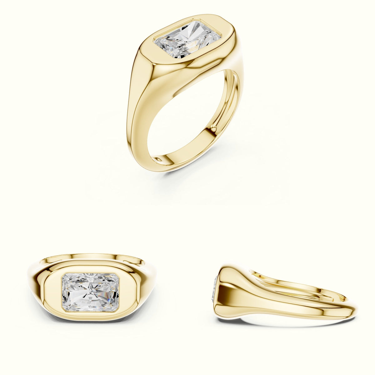 Radiant Bezel Lab-Grown Diamond Solitaire Ring — Yellow gold, on the hand | Crystal N Cuts