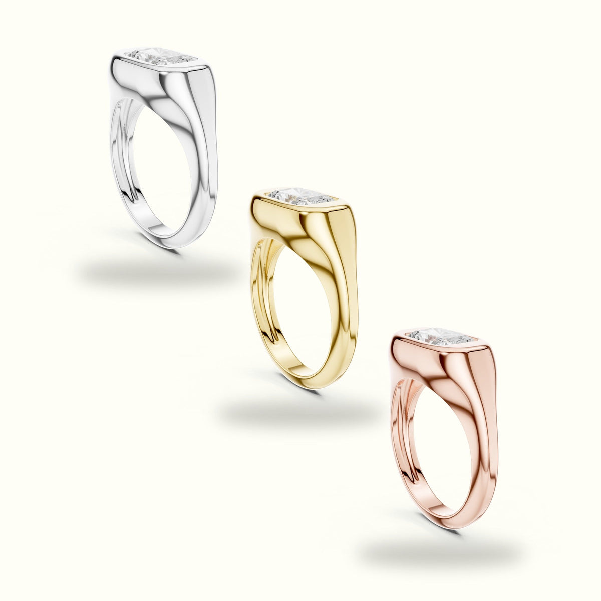 Radiant Bezel Lab-Grown Diamond Solitaire Ring — Yellow gold, in yellow, white and rose gold | Crystal N Cuts