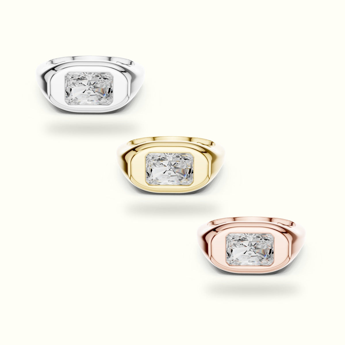 Radiant Bezel Lab-Grown Diamond Solitaire Ring — Yellow gold, front view | Crystal N Cuts