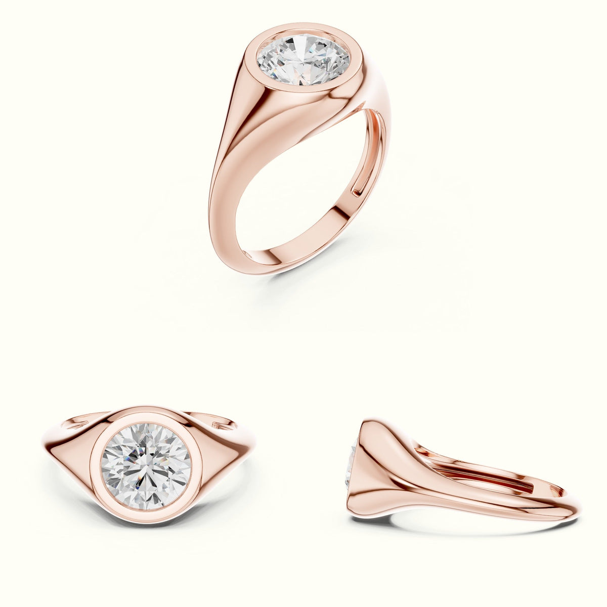 Round Bezel Lab-Grown Diamond Solitaire Ring — Rose gold, on the hand | Crystal N Cuts