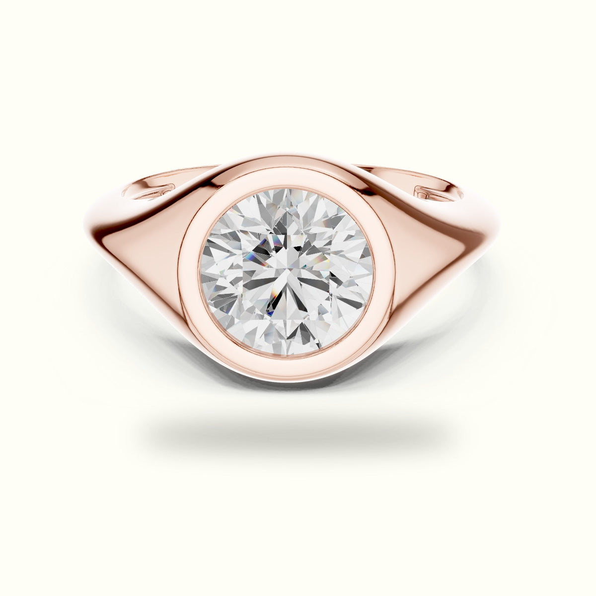 Round Bezel Lab-Grown Diamond Solitaire Ring — Rose gold, front view | Crystal N Cuts