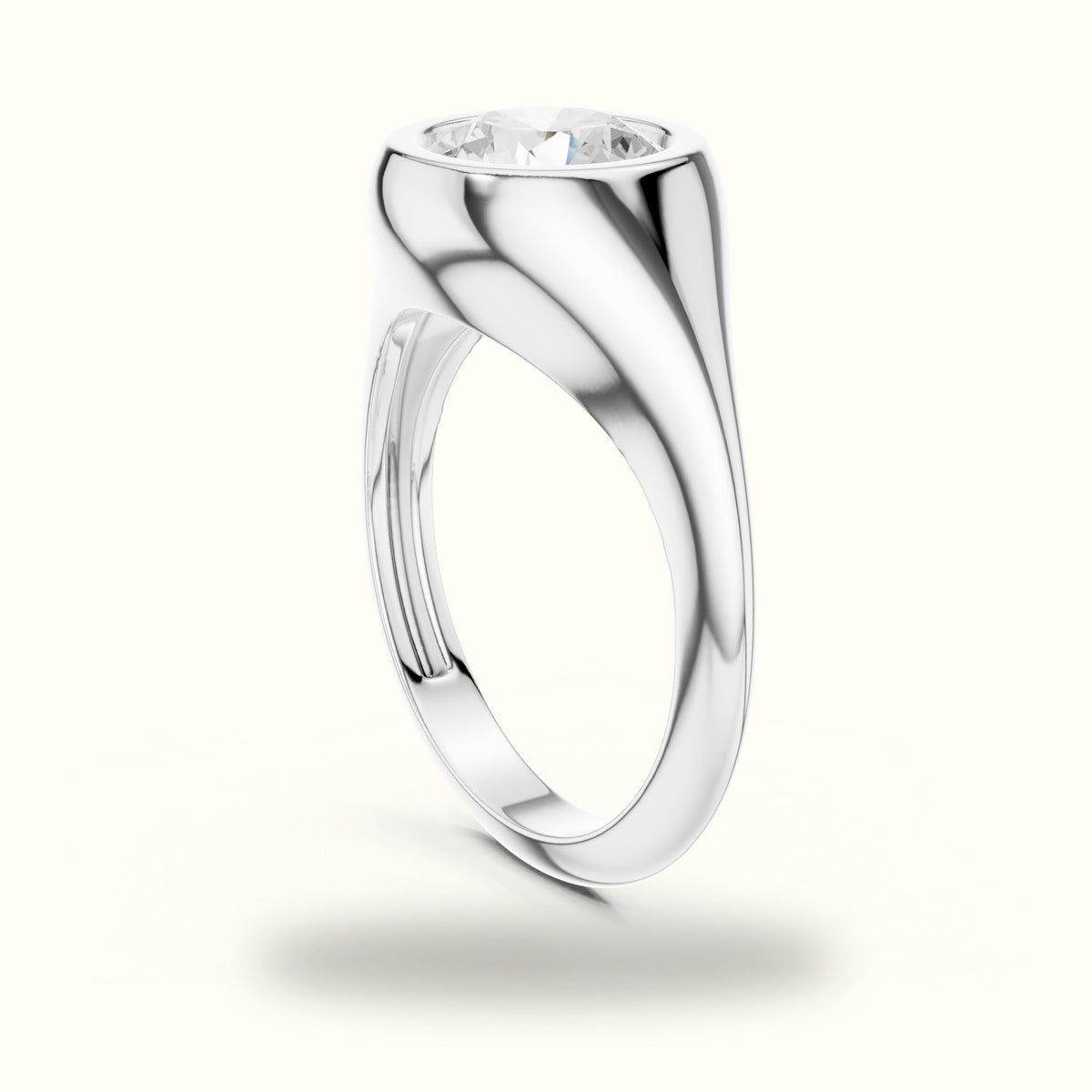 Round Bezel Lab-Grown Diamond Solitaire Ring — White gold, view 1 | Crystal N Cuts