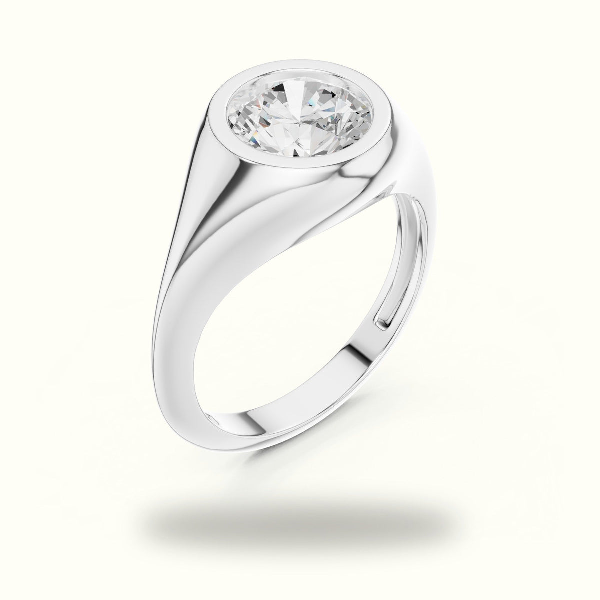 Round Bezel Lab-Grown Diamond Solitaire Ring — White gold, view 2 | Crystal N Cuts