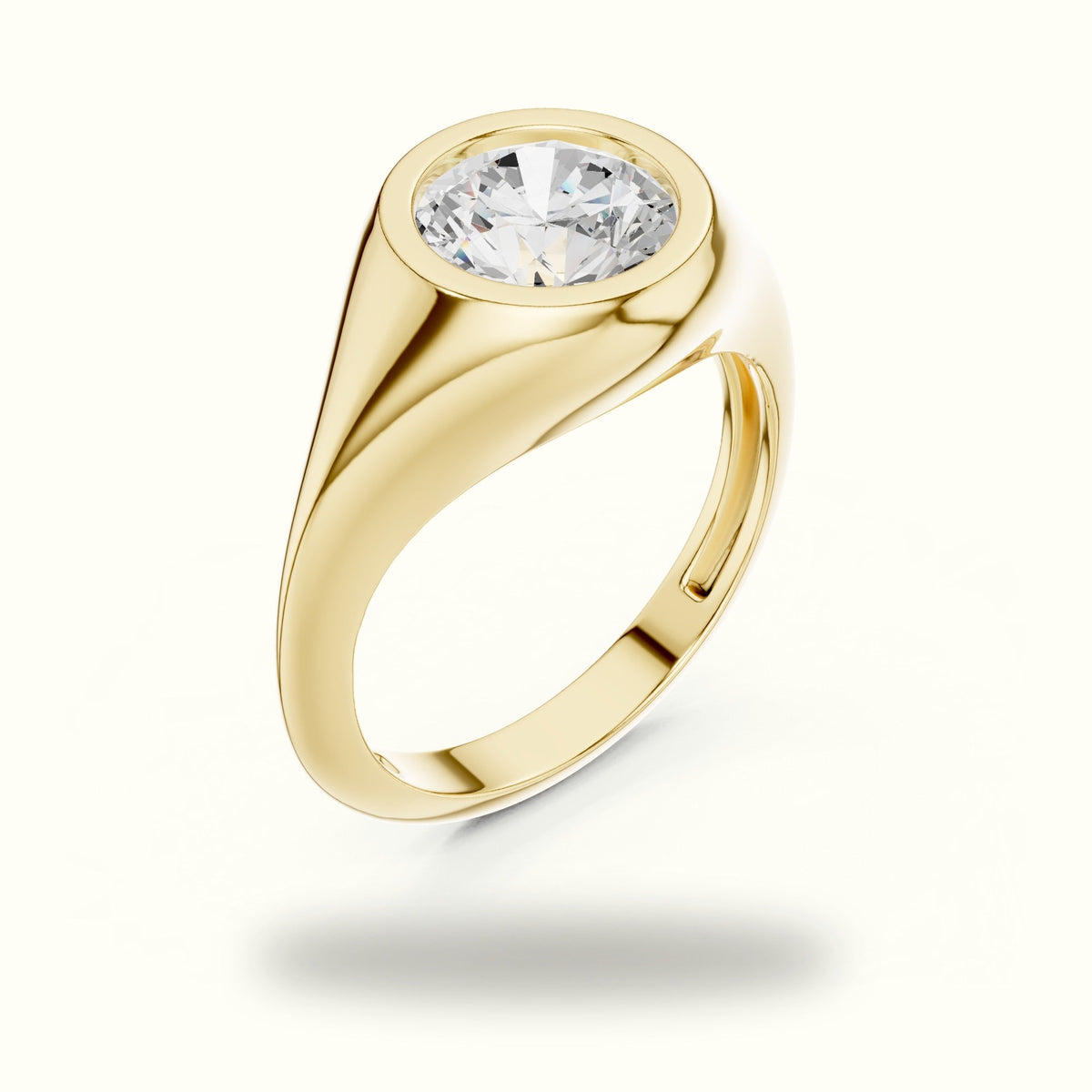 Round Bezel Lab-Grown Diamond Solitaire Ring — Yellow gold, view 2 | Crystal N Cuts
