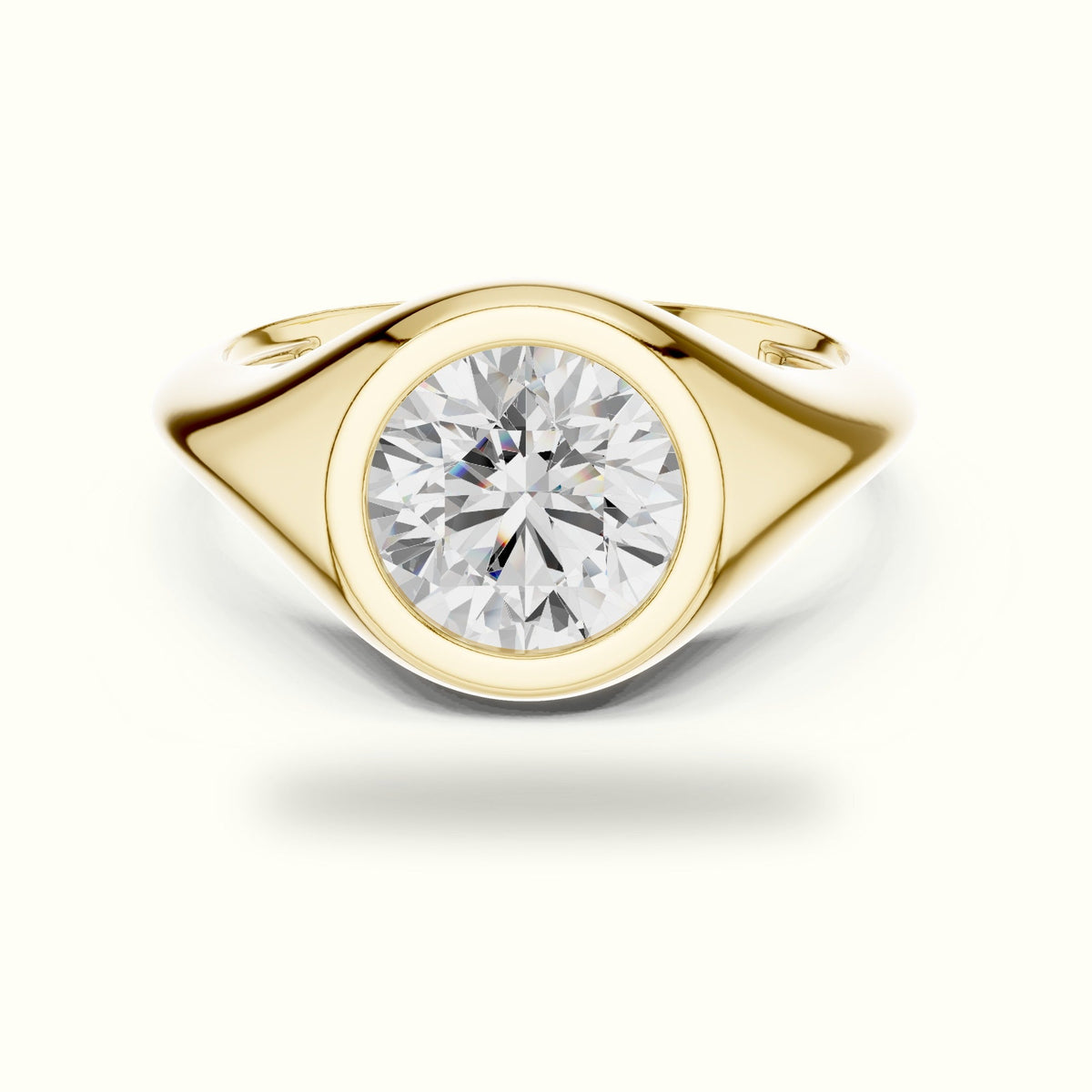 Round Bezel Lab-Grown Diamond Solitaire Ring — Yellow gold, front view | Crystal N Cuts