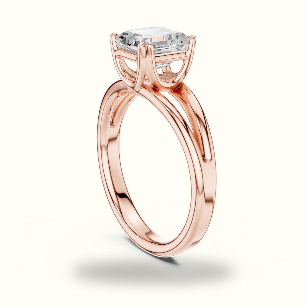 Asscher Cut Split Shoulder Lab-Grown Diamond Solitaire Ring — Rose gold, view 1 | Crystal N Cuts