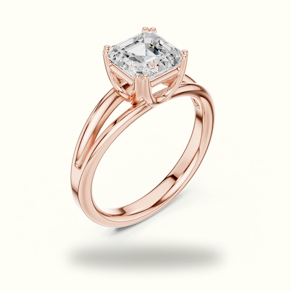 Asscher Cut Split Shoulder Lab-Grown Diamond Solitaire Ring — Rose gold, view 2 | Crystal N Cuts