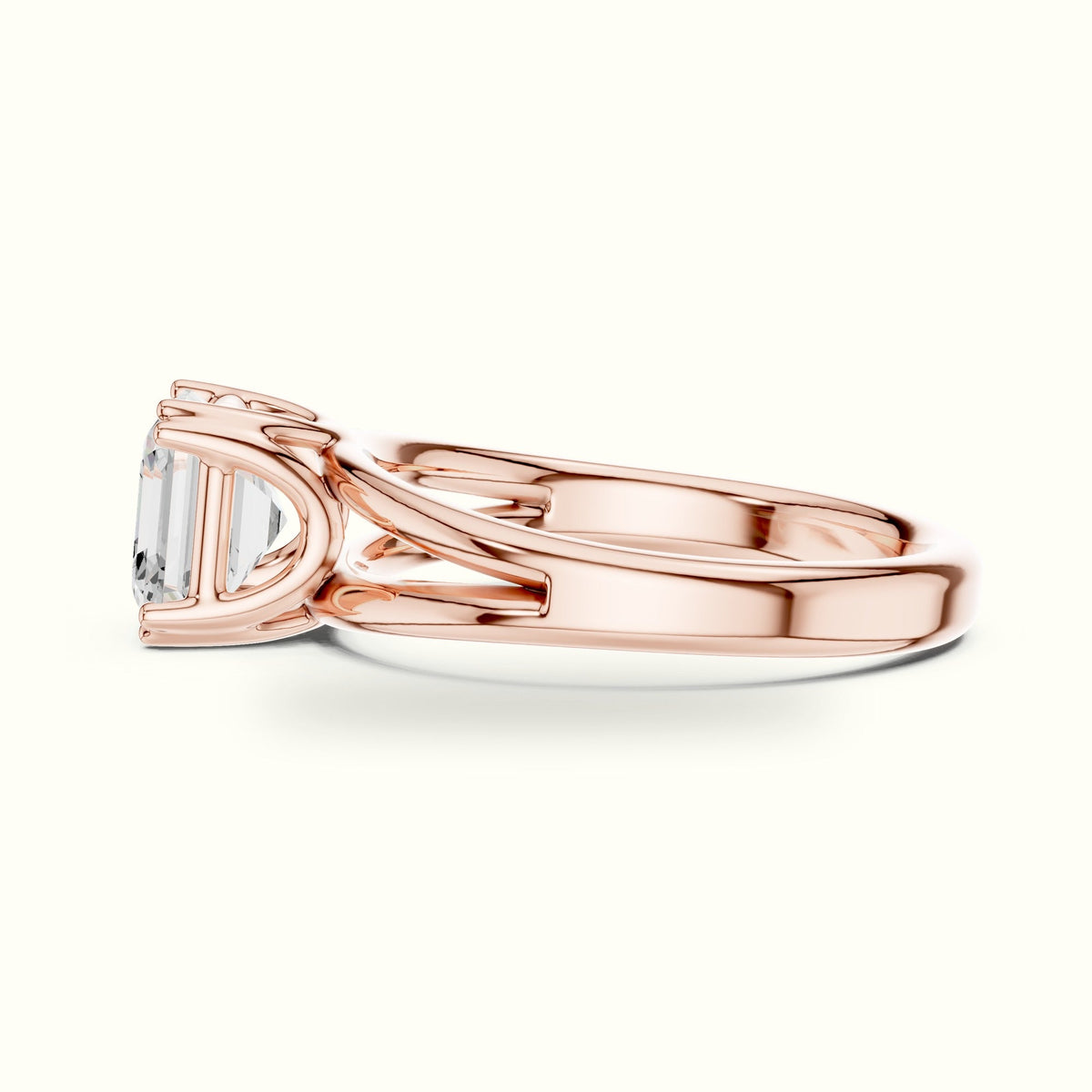 Asscher Cut Split Shoulder Lab-Grown Diamond Solitaire Ring — Rose gold, view 3 | Crystal N Cuts