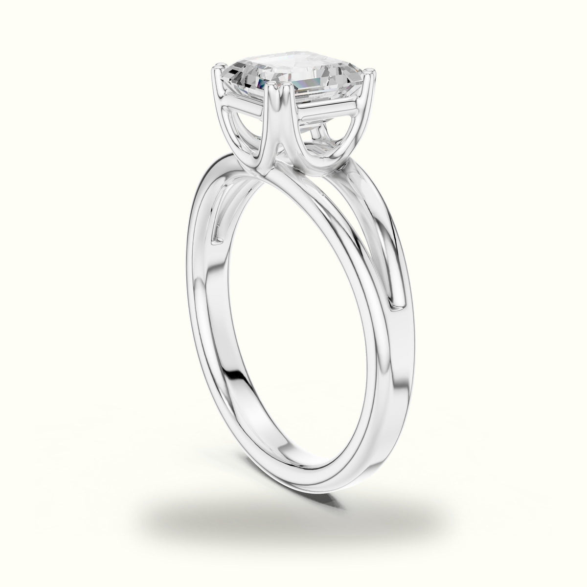 Asscher Cut Split Shoulder Lab-Grown Diamond Solitaire Ring — White gold, view 1 | Crystal N Cuts