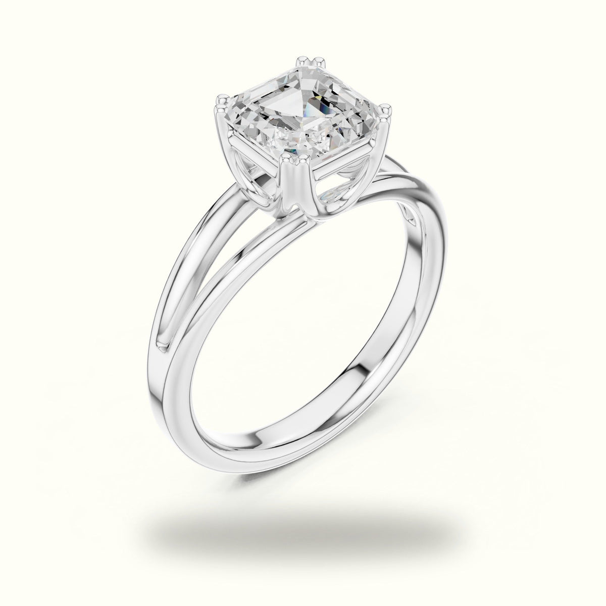 Asscher Cut Split Shoulder Lab-Grown Diamond Solitaire Ring — White gold, view 2 | Crystal N Cuts
