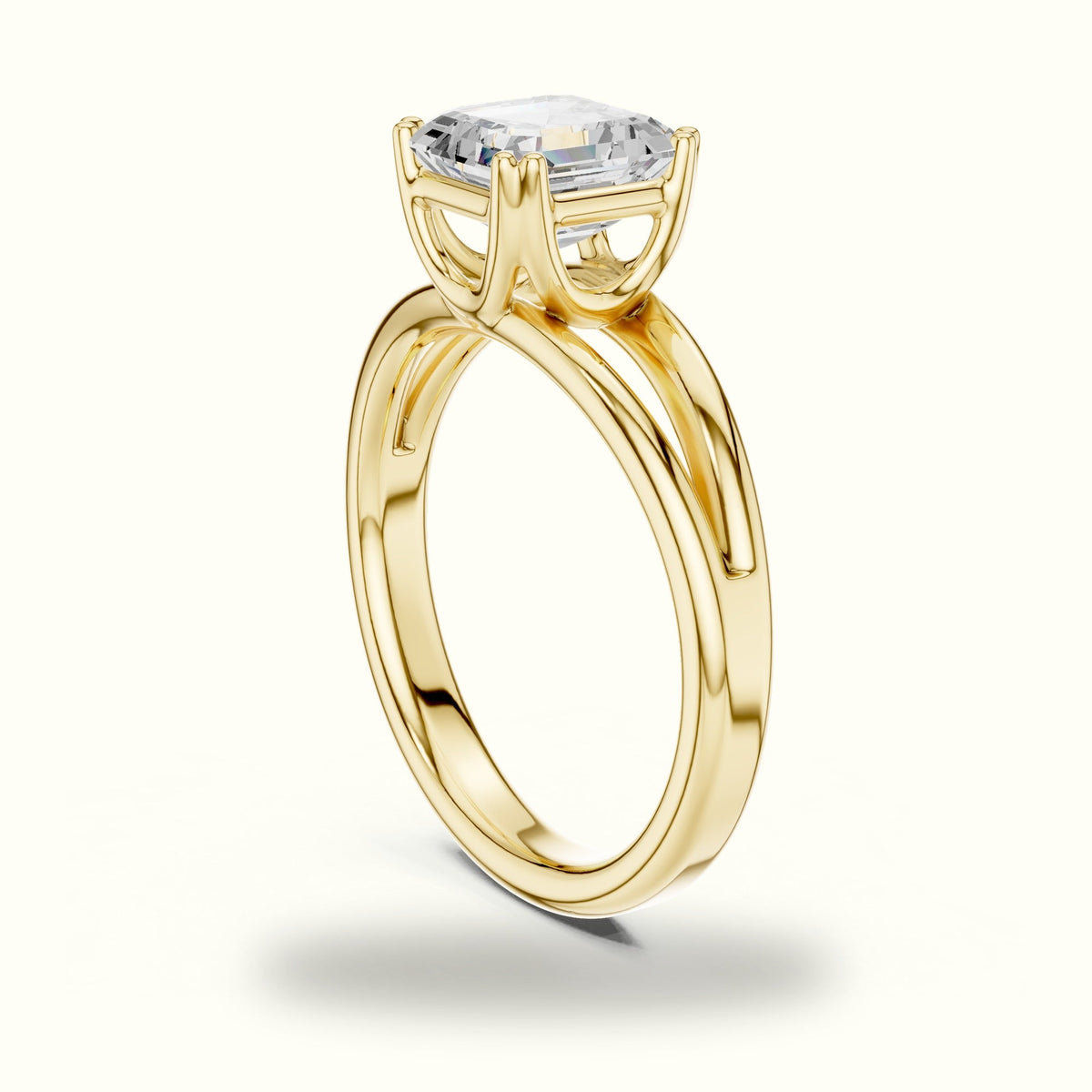 Asscher Cut Split Shoulder Lab-Grown Diamond Solitaire Ring — Yellow gold, view 1 | Crystal N Cuts
