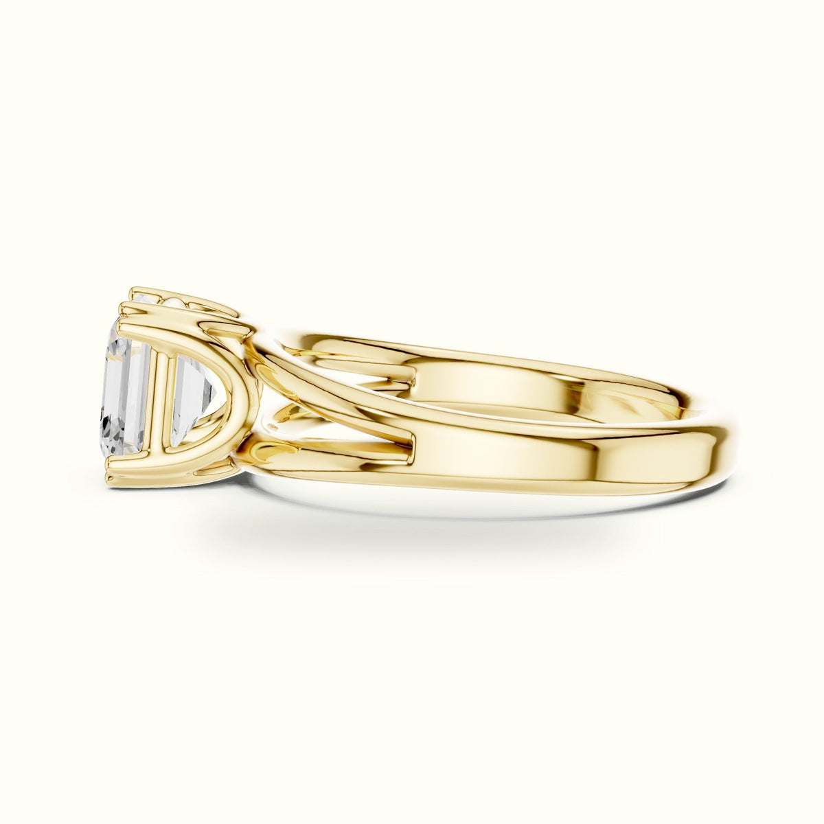 Asscher Cut Split Shoulder Lab-Grown Diamond Solitaire Ring — Yellow gold, view 3 | Crystal N Cuts