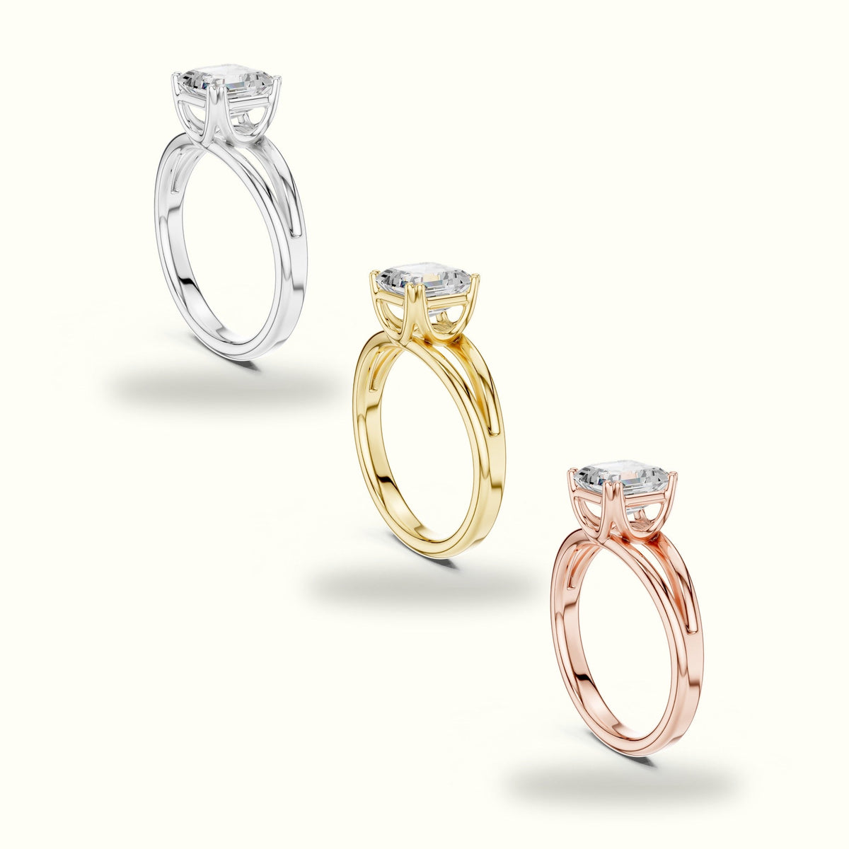 Asscher Cut Split Shoulder Lab-Grown Diamond Solitaire Ring — Rose gold, in yellow, white and rose gold | Crystal N Cuts