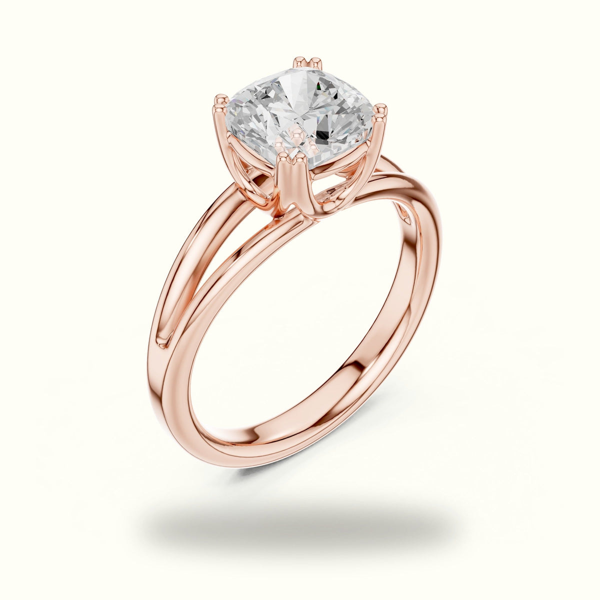 Cushion Split Shoulder Lab-Grown Diamond Solitaire Ring — Rose gold, view 2 | Crystal N Cuts