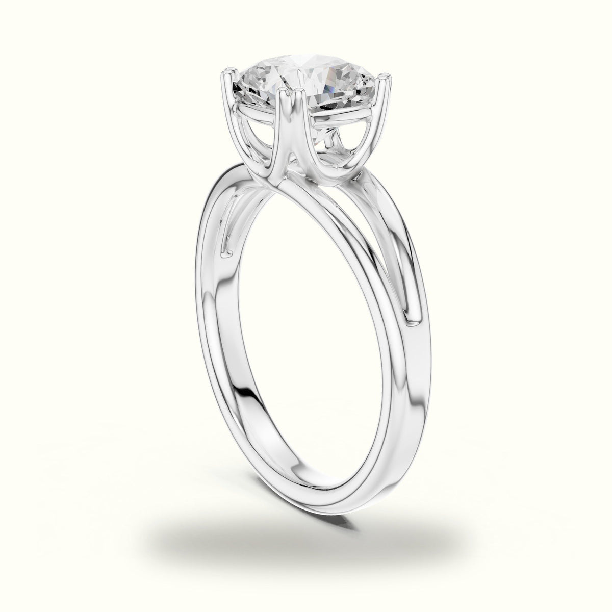 Cushion Split Shoulder Lab-Grown Diamond Solitaire Ring — White gold, view 1 | Crystal N Cuts