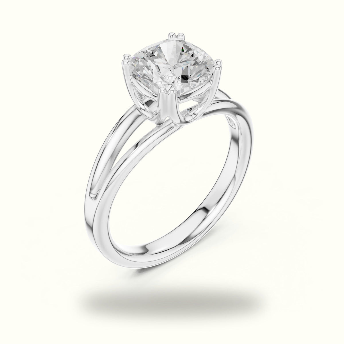 Cushion Split Shoulder Lab-Grown Diamond Solitaire Ring — White gold, view 2 | Crystal N Cuts