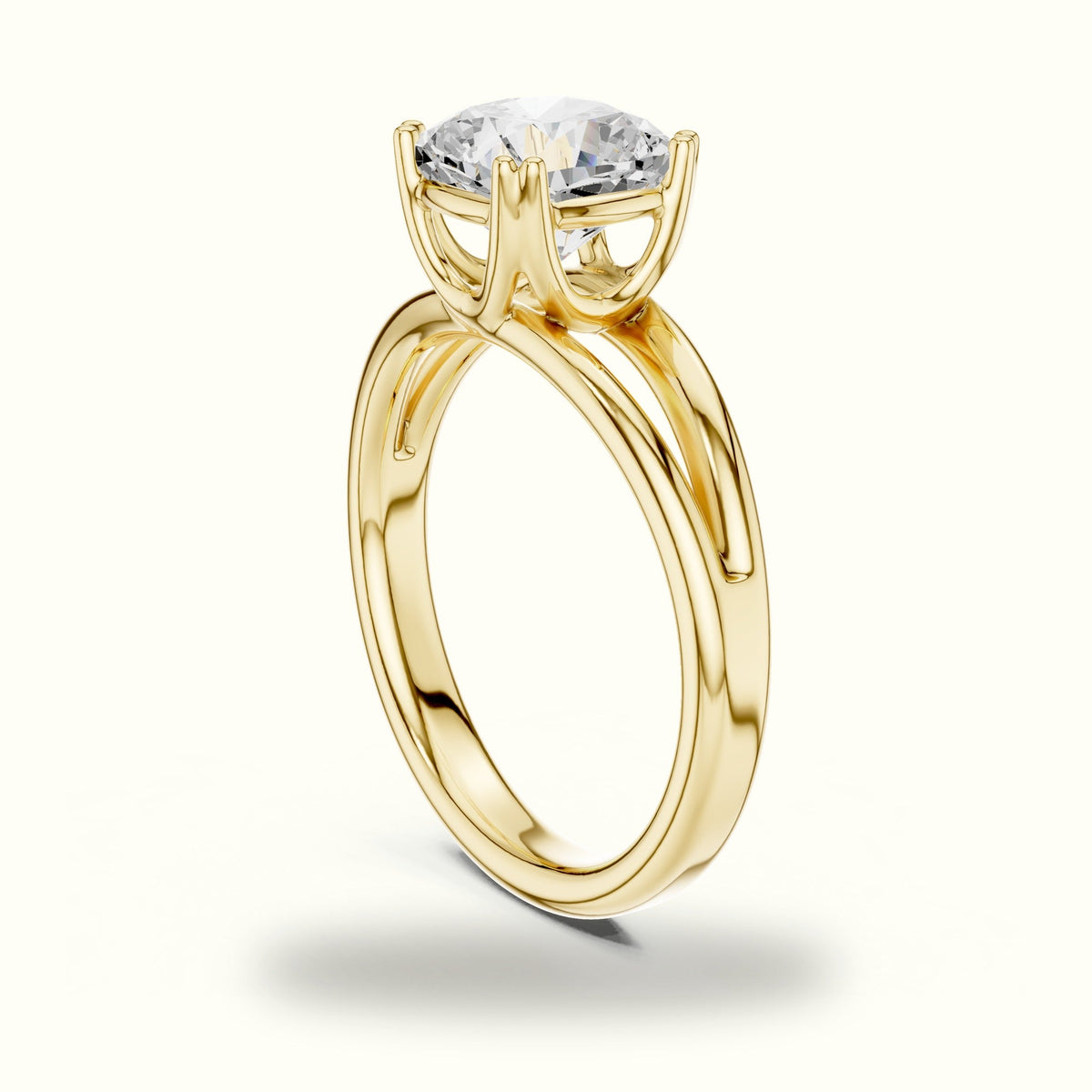 Cushion Split Shoulder Lab-Grown Diamond Solitaire Ring — Yellow gold, view 1 | Crystal N Cuts
