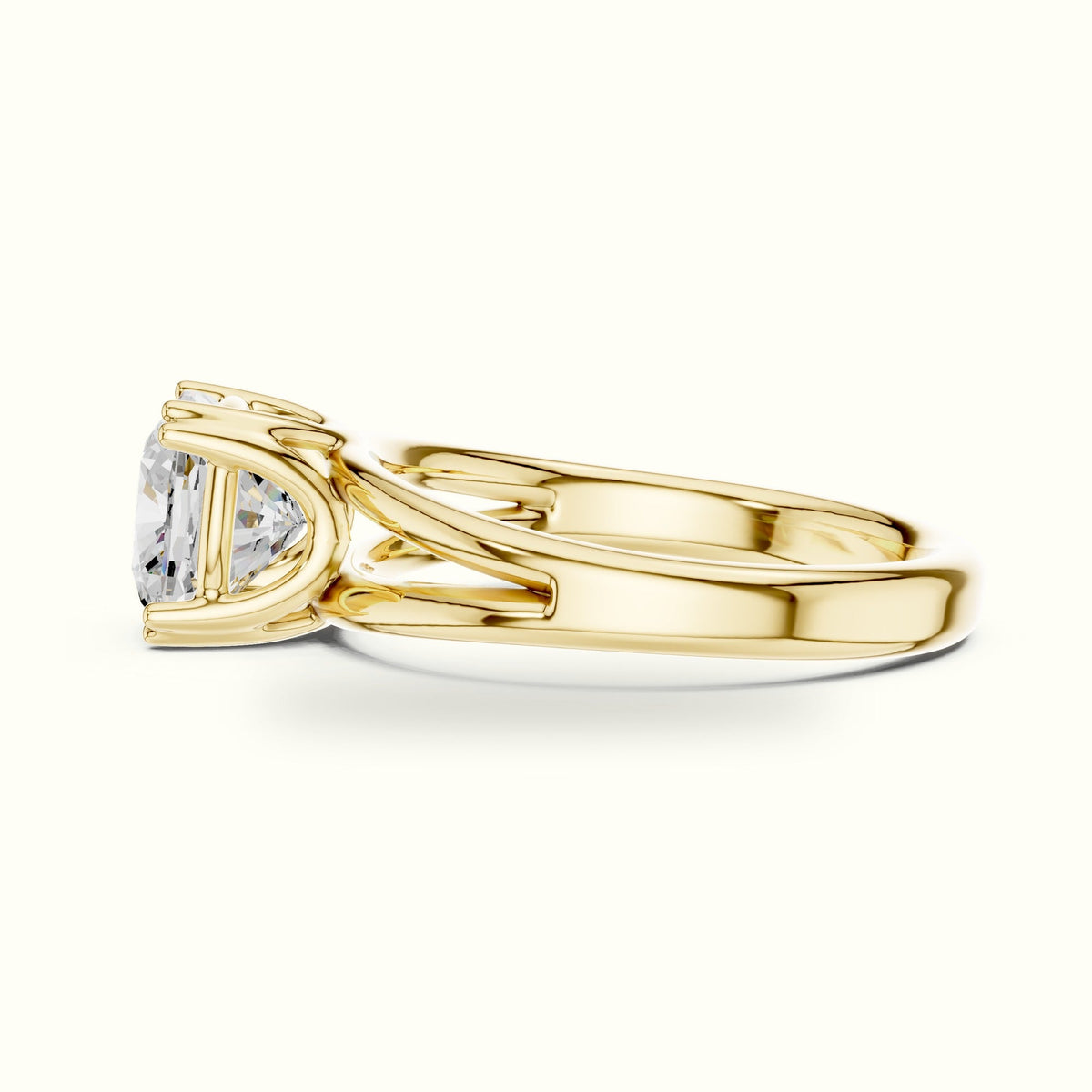 Cushion Split Shoulder Lab-Grown Diamond Solitaire Ring — Yellow gold, view 3 | Crystal N Cuts